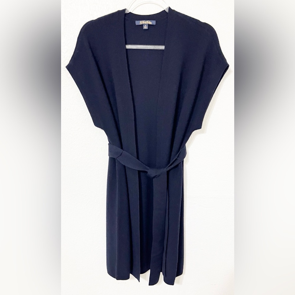 Brooks Brothers Navy 100% Extra Fine Merino Wool Belted Sweater Long Lenght